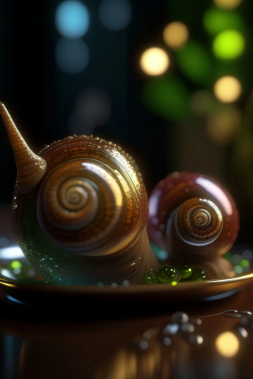 totally transparent slug and snail, disco egg made of small mirror, light rayz, feast table ,shot on Hasselblad h6d-400c, zeiss prime lens, bokeh like f/0.8, tilt-shift lens 8k, high detail, smooth render, down-light, unreal engine, prize winning