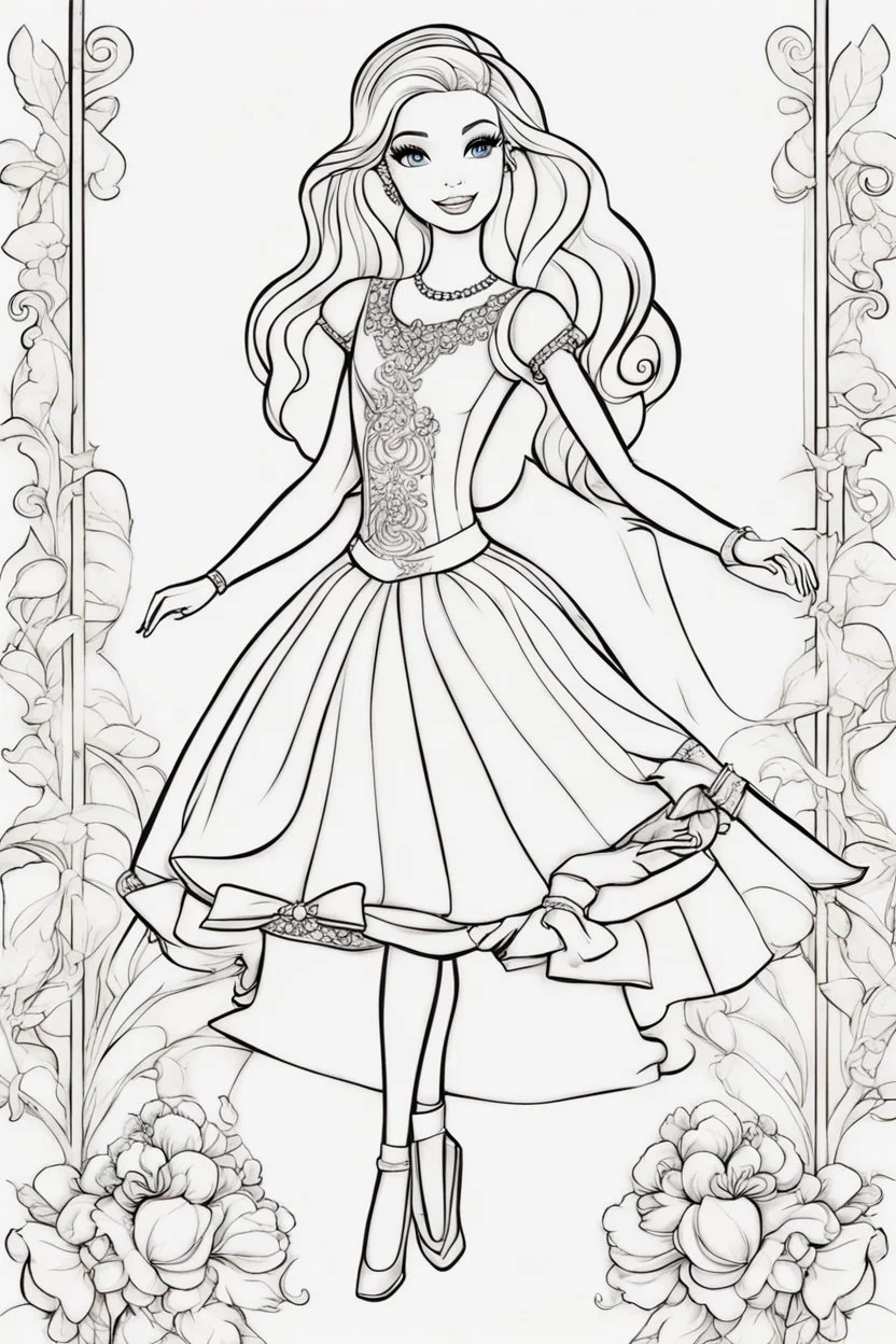 outline art for kids barbie coloring pages with barbie as fairy, no background, sketch style, full body, only use outline, mandala style, clean line art, white background, no shadows and clear and well outlined. should look exactly like barbie