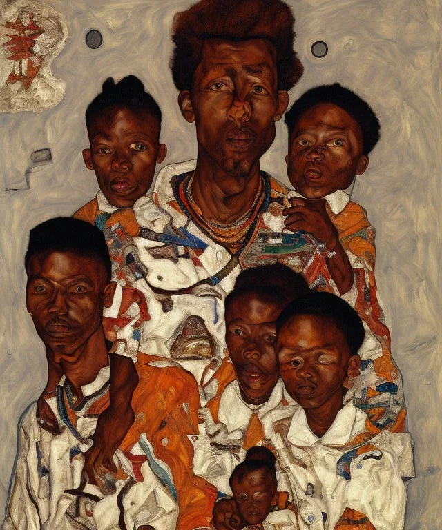 wealthy African American young family portrait by Egon Schiele