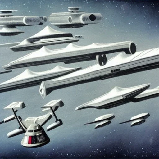 spaceships mix of star trek and star wars by magritte