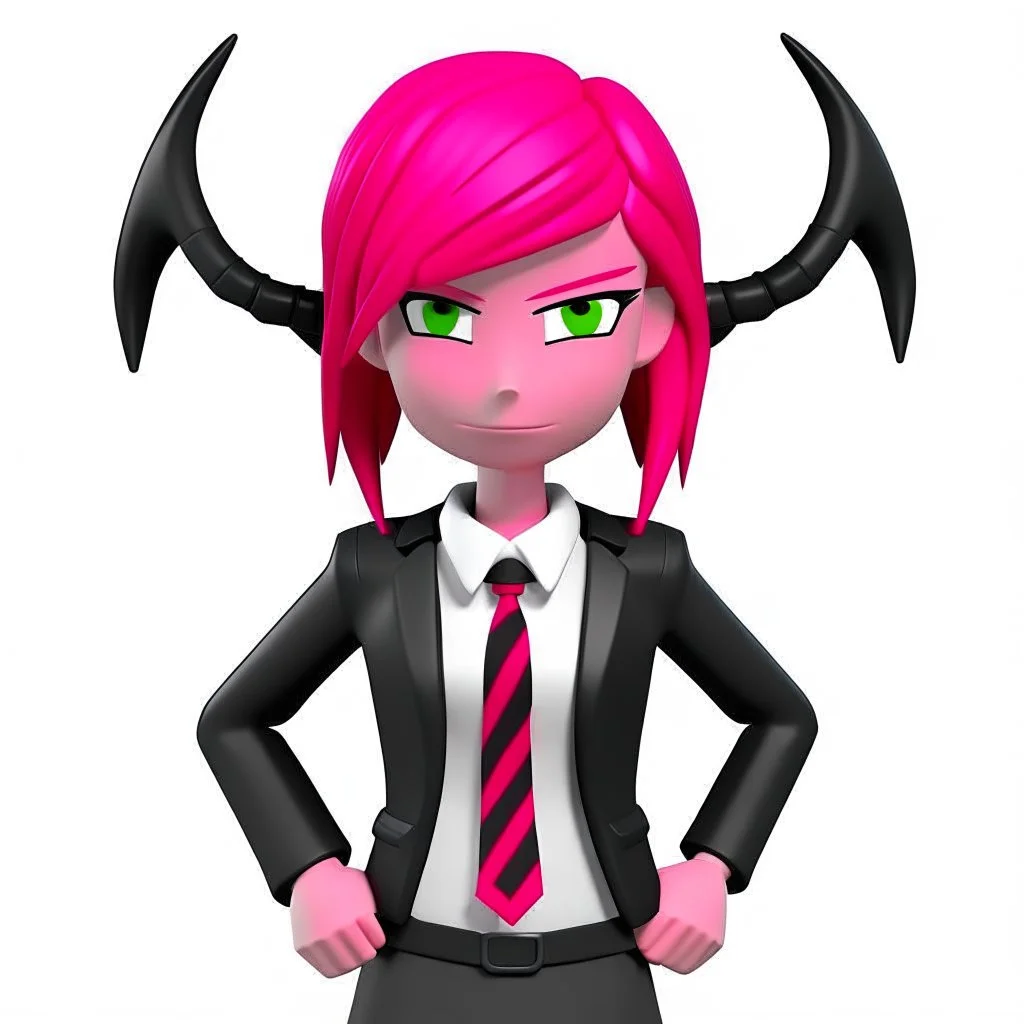 ROBLOX woman character pink hair with horns with white t-shirt and black tie