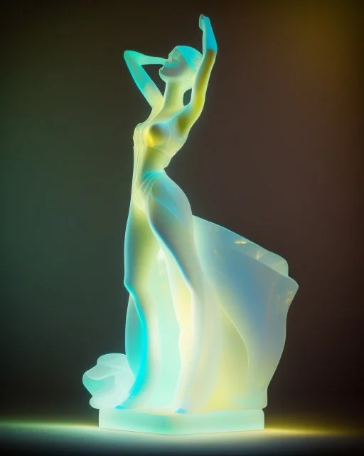 translucent glass alabaster sculpture, backlight, an Art Nouveau dancer statue, very emotional, welcoming, love, luminescence, sculpture, photograph, studio lighting, product photography, figurine, unreal engine, cryengine, ambient occlusion