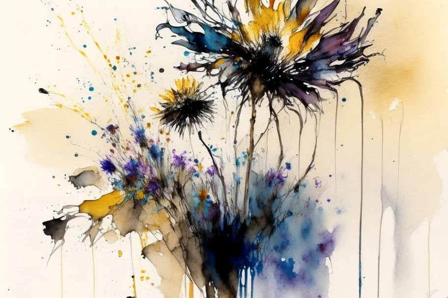 flowers in the style of Agnes cecile,frank Auerbach watercolor, wet on wet and splattering techniques, centered, perfect composition, abstraction, surrealism