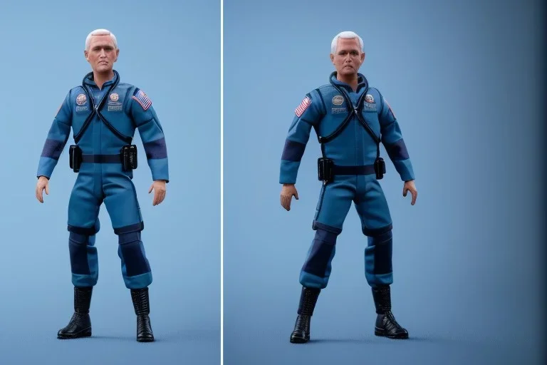 Mike Pence as G.I. Joe Doll toy with a gun blue Uniform space force commander, Blisterpack