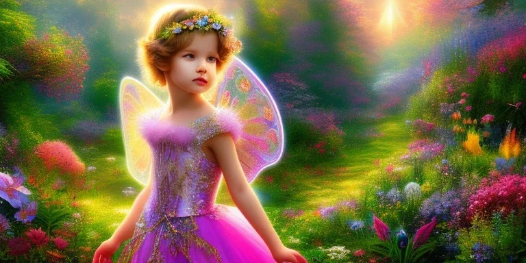 bright fairy, beautiful portrait, flowery landscape