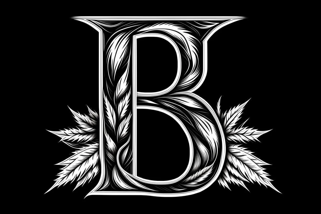 LETTER 'B' CANABIS WEED LEAF BLACK AND WHITE RASTA