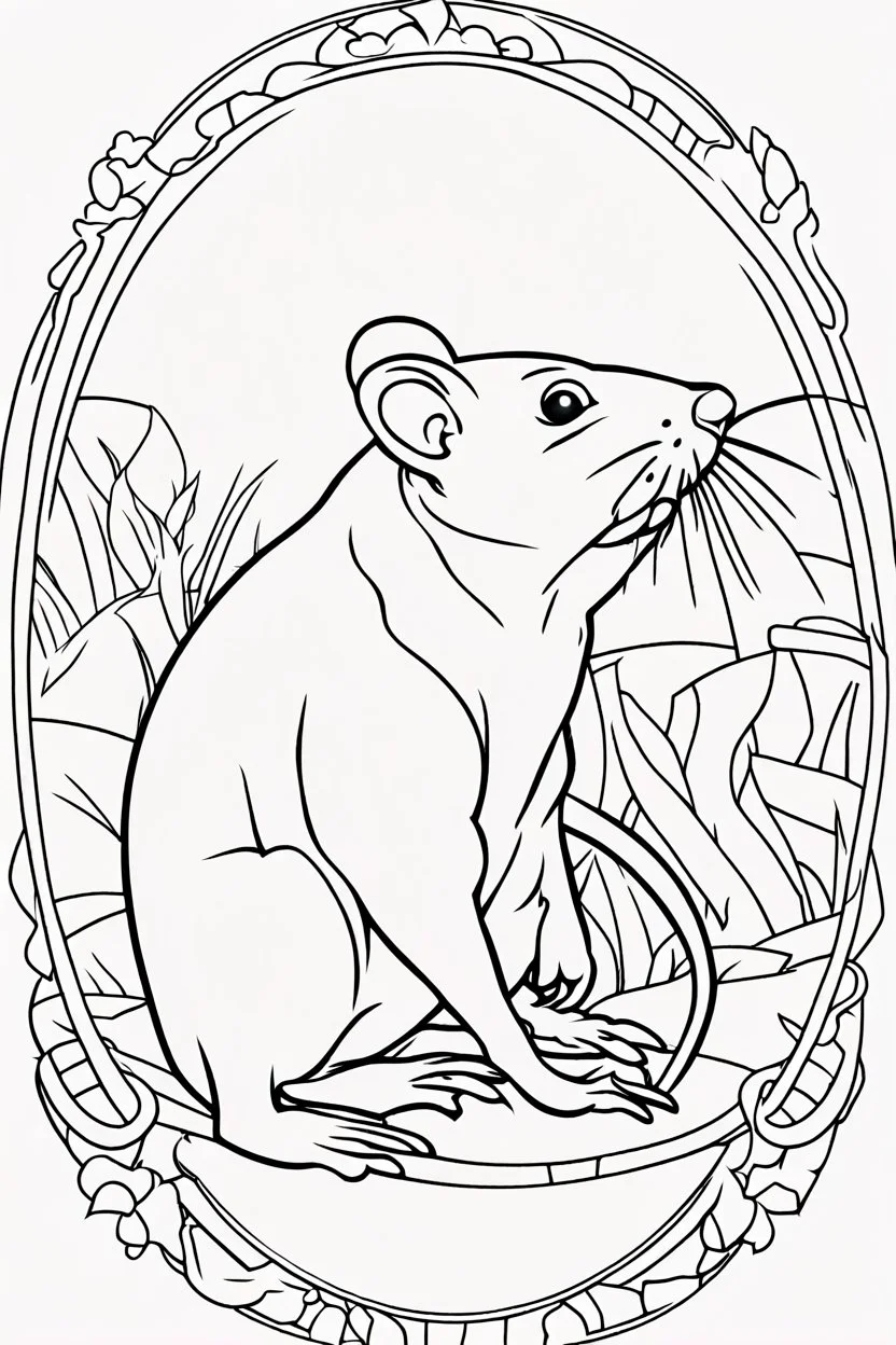 coloring page for kids, rat, thick outline, low details, no shading, no color