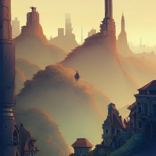 Skyline+city on inslands+Trainstation on cliff+Vignola classicism +palladio+detailed facades+uphill road+trees+ biopunk+Book illustration by Gediminas Pranckevičius, Jean Baptiste Monge, Brian Kesinger, Anton fadeev, Kilian Eng, strong lines, high contrast vibrant colors, highly detailed, 16k resolution, trending on behance