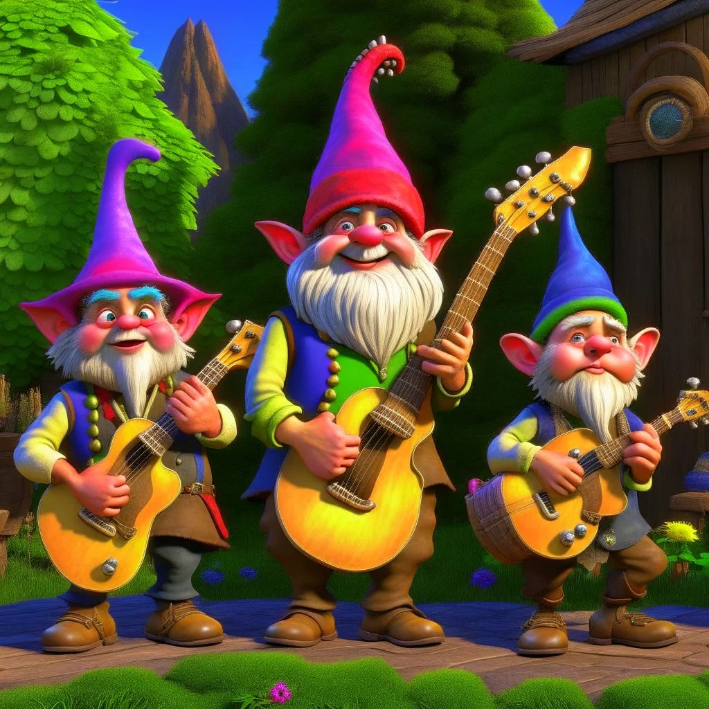 The Fizzlebottom Bunch is family folk band of gnomes. They play stringed instruments and sing lots of silly songs. They are known for great family fun all over the kingdom of Aeredon. They have posters all over town advertising their newest tour.