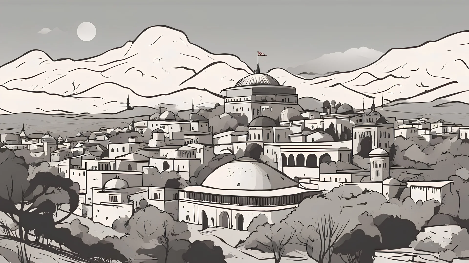 Ottoman era. Cizîra Botan. Botan city. Turkey. animated history. vector. cartoon. Digital painting. minimal, less color. Vector, Kurdish. color. minimal
