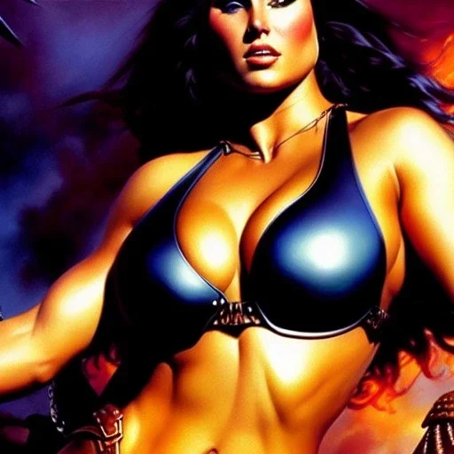 portrait oil on canvas,beautiful busty Female Warrior, minimal armor,comic book cover, mystical colors,insanely detailed,realistic,intrincate detail, 16k resolution, masterpiece,Simon Bisley,Frank Frazetta,Alex Horley,ARTHUR ADAMS