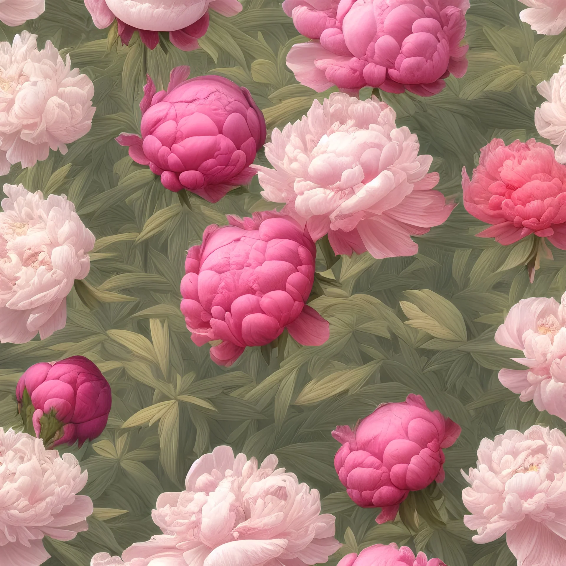 highly detailed painting of Peonies, seamless pattern, Academicism