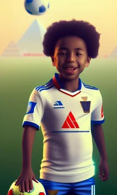  the Egyptian soccer player Shikabala as a child, He smiles an innocent childlike smile ,baby face,He is wearing a Zamalek Club T-shirt,Zamalek Club logo on the T-shirt , full body, cinematic, 8k, resolution concept art portrait by Greg Rutkowski, Artgerm, WLOP, Alphonse Mucha dynamic lighting hyperdetailed intricately detailed