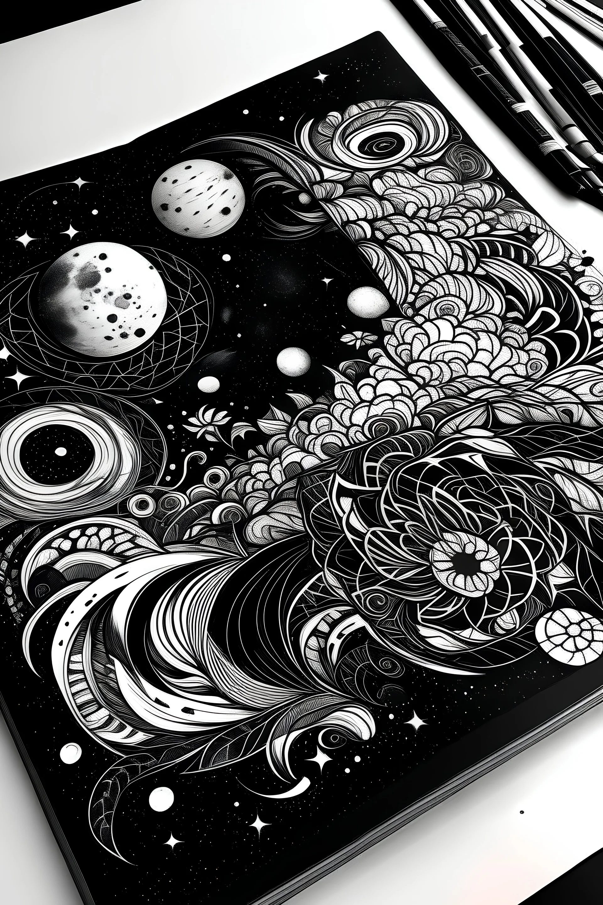 galaxy black and white colouring book
