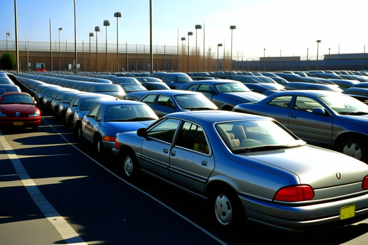 Hilera de coches aparcados en un aparcamiento a cielo abierto, primer plano, 16K, fotoperiodismo, fotografía de prensa,