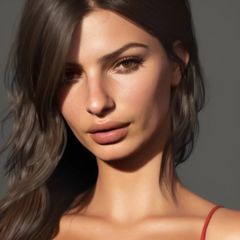 full face portrait of beautiful natural Emily Ratajkowski, sexy