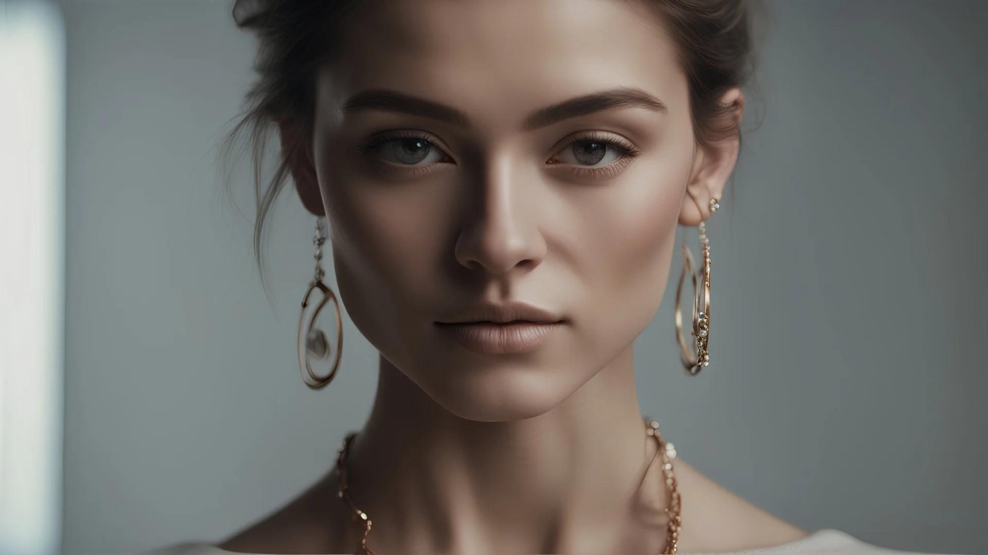 An incredibly detailed half body shot of female model, wearing minimalistic Jewelry, Shot on a Hasselblad high format camera, Unmistakable to a photograph. Cinematic lighting. 4k, 8k, 16k, full ultra hd, high resolution and cinematic photography --ar 3:2 --v 5 --up-beta --Screen Space Reflections --s 200 --Diffraction Grading --Chromatic Aberration --GB Displacement --Scan Lines --Ambient Occlusion 32k uhd --Anti-Aliasing FKAA --TXAA --RTX --SSAO --OpenGL-Shader’s