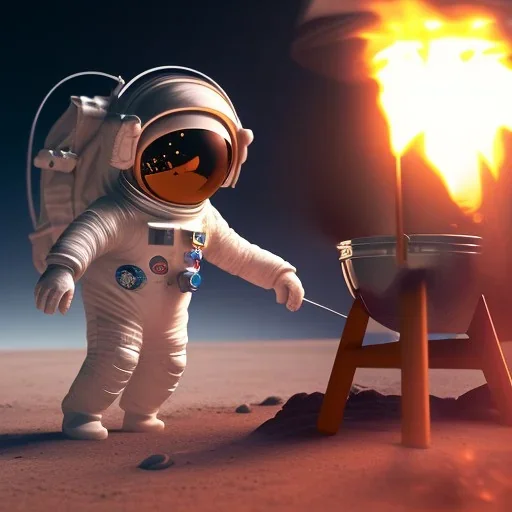 astronaut cooking marshmallows on barbecue from mars unreal engine 5, octan render