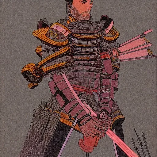 portrait of a techno samurai warrior by Moebius