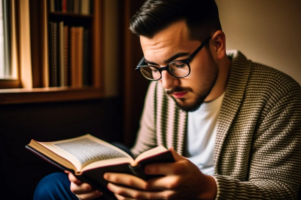 A person reading a remarkable book on self-development