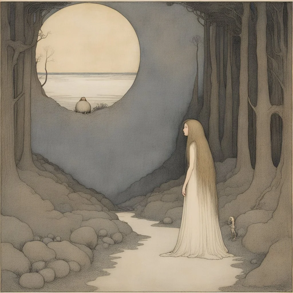 john bauer, princess followed by troll