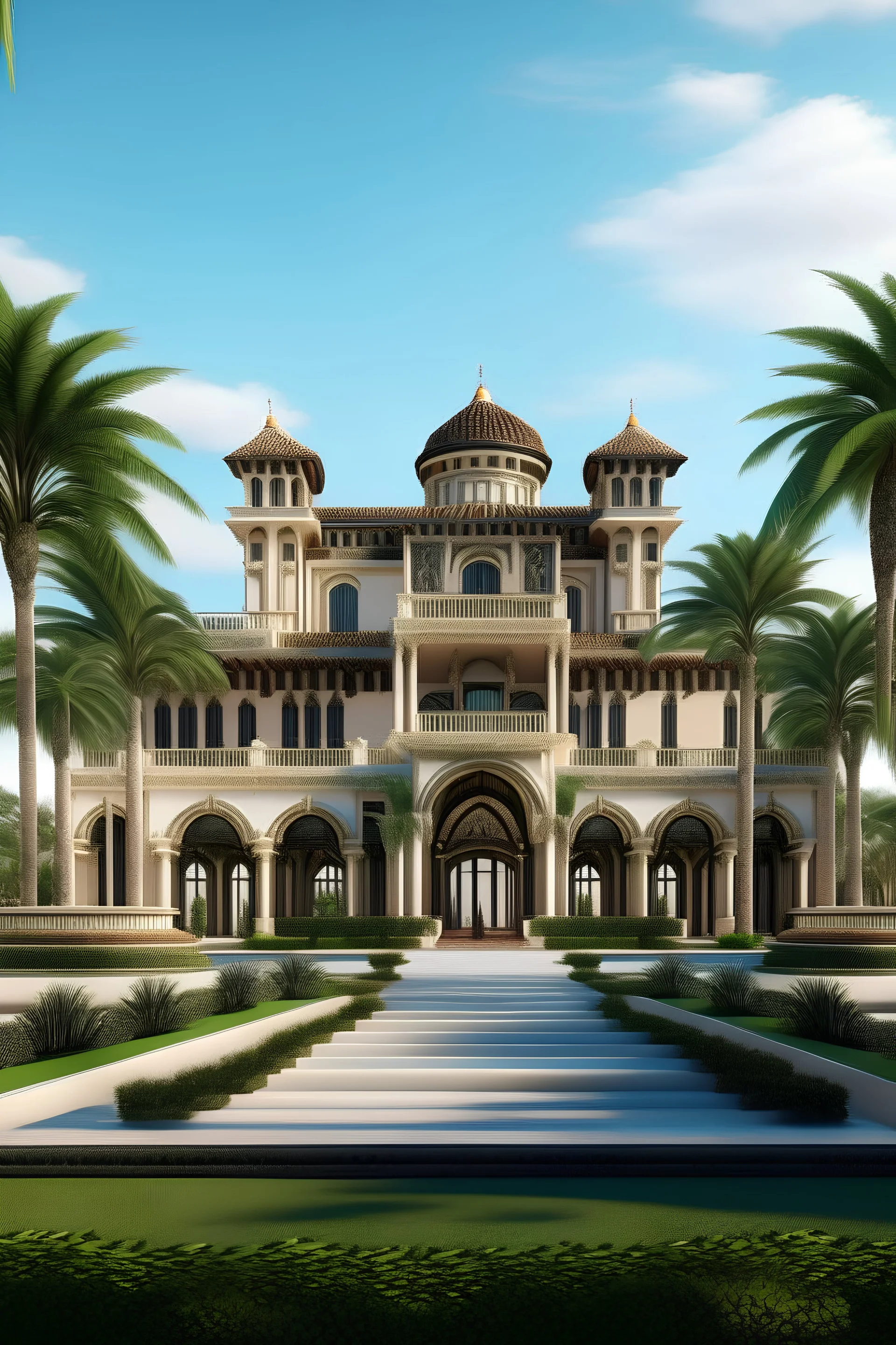 Un palacio estilo van vogh con palmeras