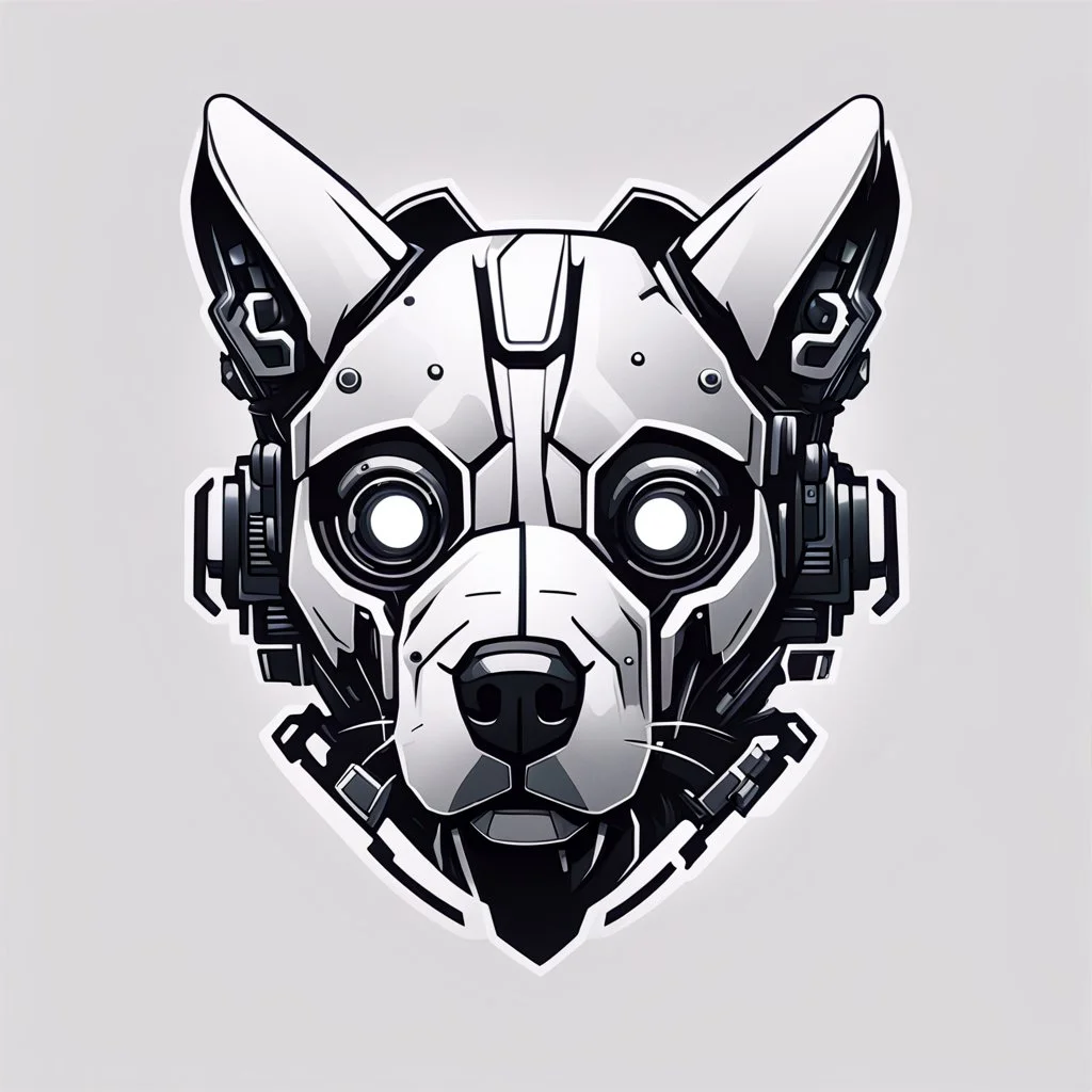 a white background a dark themed logo that looks like the cyborg dog