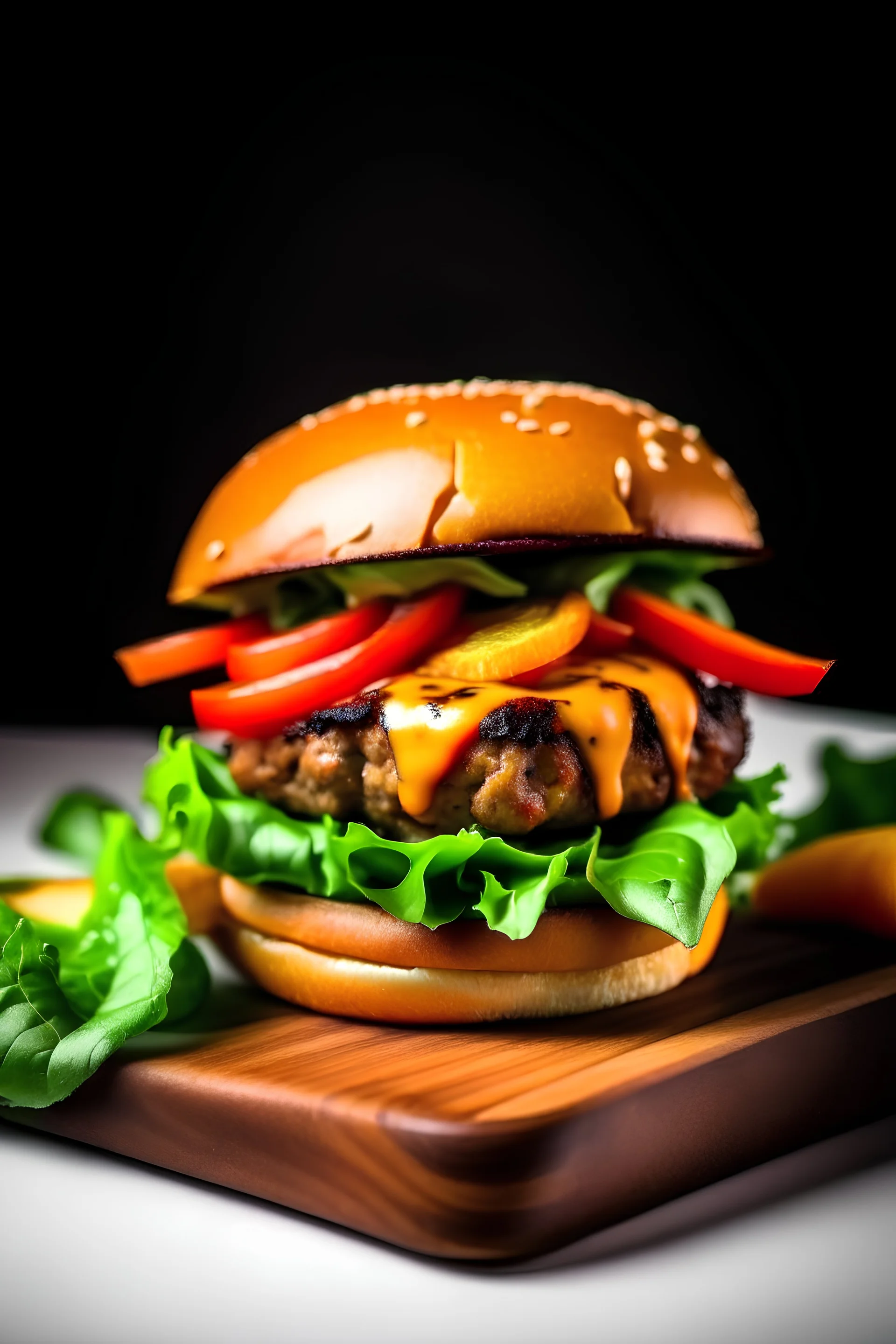 A picture of a delicious vegan burger with a side of sweet potato fries.