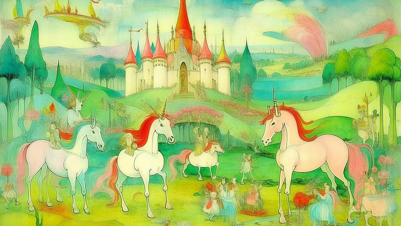 A kingdom filled with unicorns made out magic candy painted by Edgar Degas