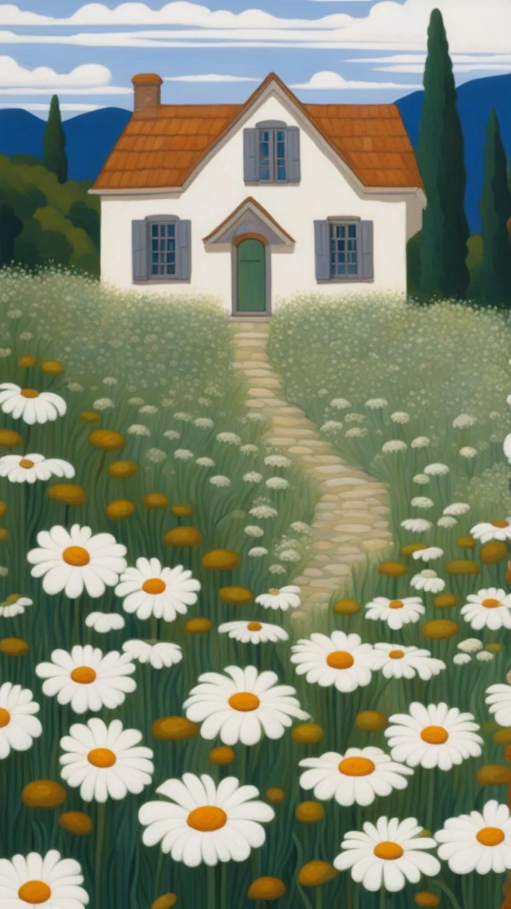 A house made out of white fathers designed in a field of white wild flowers paintings painted by Paul Ranson , Busch painting style, all white