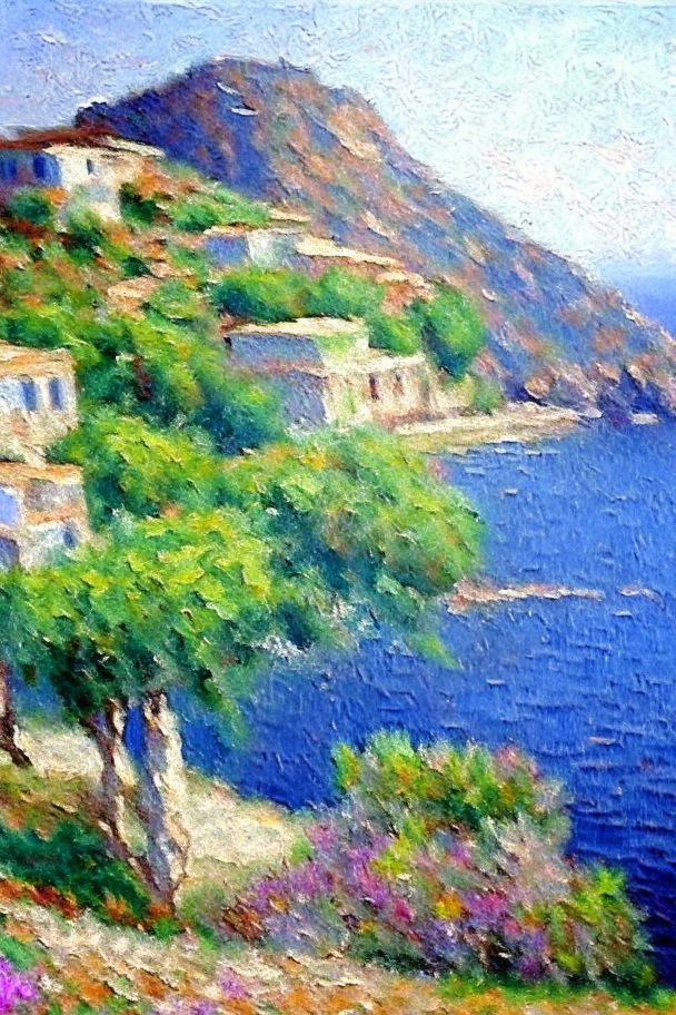 Greece landscape oil painting, detailed Claude Monet, detailed