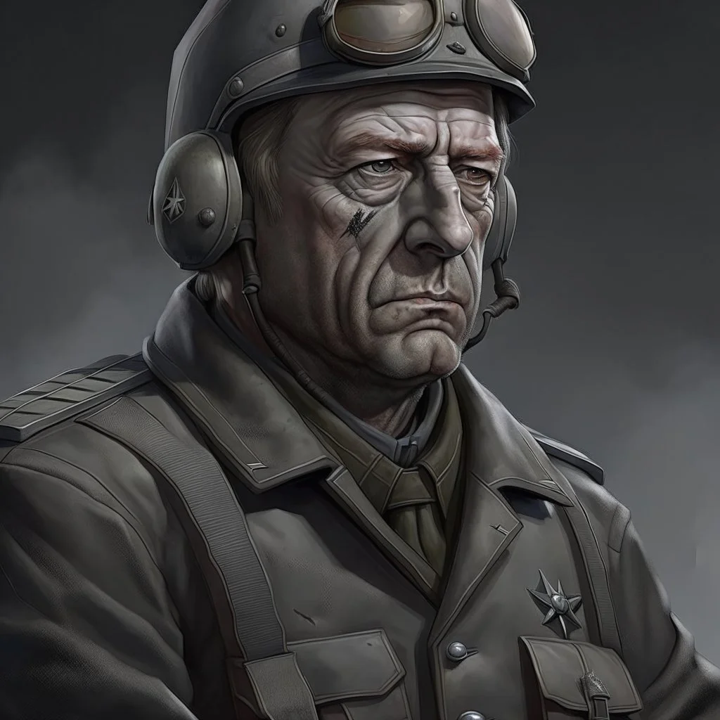 German ww2 tank commander realistic digital art grey clothes