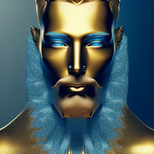 gold man, beautiful, soft, blue eyes, hight definition, 8k