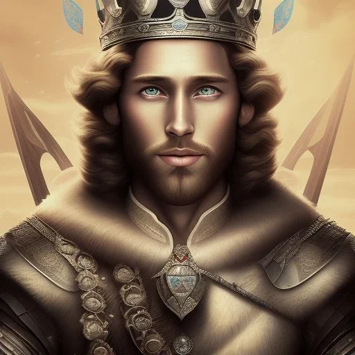 Portrait of KING ARTHUR with crown and mid-12th century armor.extremely detailed face,crystal clear Big eyes,perfectly centered image,intricate detail.Diseney, korra character, style.