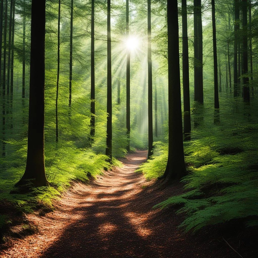 As you walk deeper into the forest, the sunlight filters through the canopy of leaves above, casting dappled shadows on the forest floor. The air is cool and crisp, filled with the scent of pine needles and damp earth. You feel a sense of peace wash over you, a feeling of belonging in this natural world. You pause for a moment, taking in your surroundings. The forest is alive with the sounds of birds chirping and insects buzzing. The trunks of the trees are covered in a soft layer of moss, and