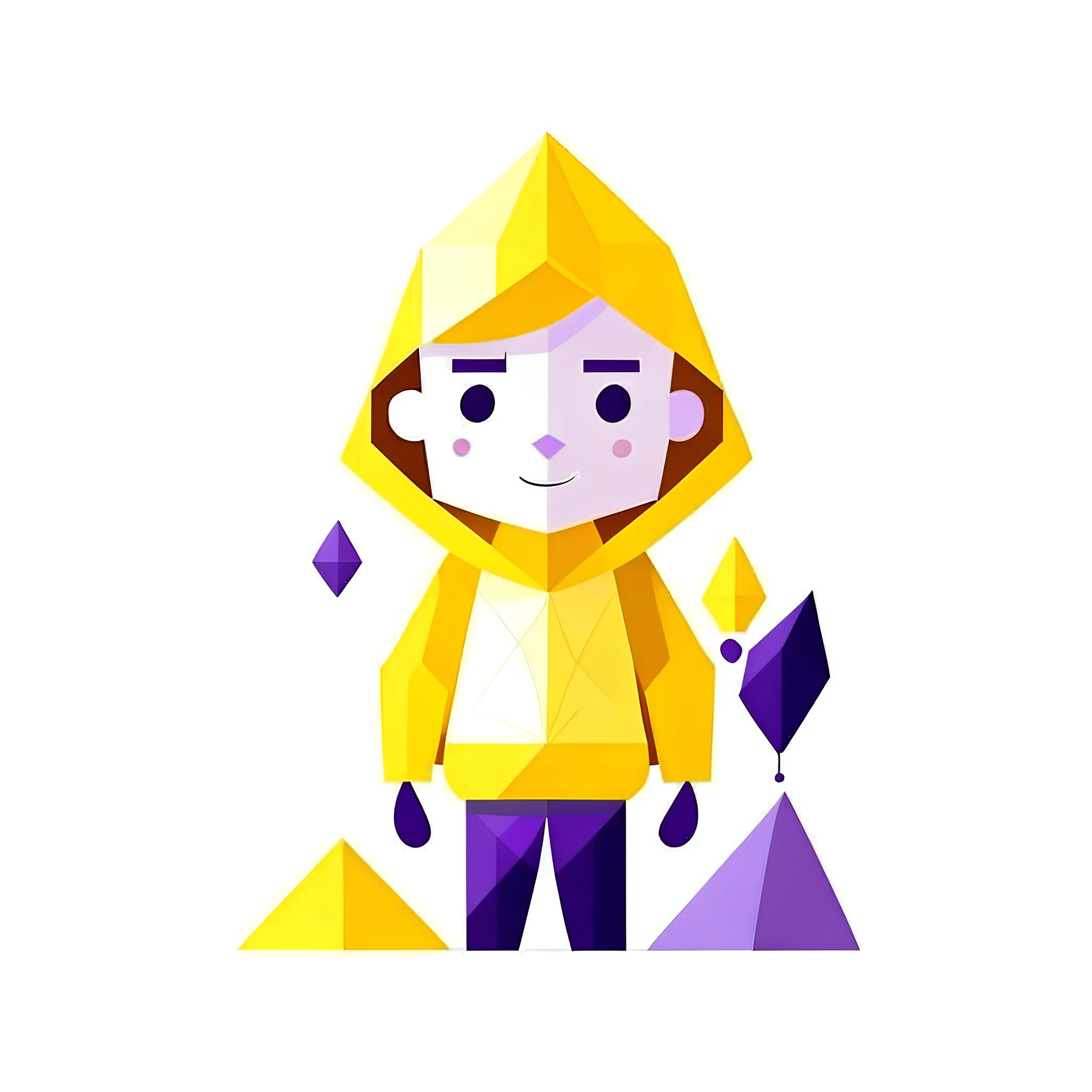 Make me the image of a litte yellow character, UI, UX, make the design really minimal and geometrical as possible, soft, with a white background, logo, reflecting the different aspects of the personality described below: ISFP (Adventurer) is a personality type with the Introverted, Observant, Feeling, and Prospecting traits. They tend to have open minds, approaching life, new experiences, and people with grounded warmth. Their ability to stay in the moment helps them uncover exciting potentials.