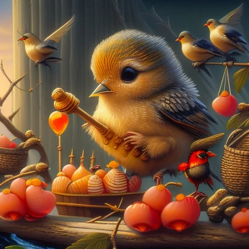 Little Birds are playing Bagpipes on the shore, Where the tourists snore: "Thanks!" they cry. "'Tis thrilling! Take, oh take this shilling! Let us have no more!" Modifiers: highly detailed oil on canvas masterpiece beautiful award winning Unreal Engine very cute Jacek Yerka acrylic art Jean-Baptiste Monge Surrealism Daniel Merriam naoto hattori Catrin Welz-Stein Esao Andrews Ray Caesar Gabriel Pacheco Bridget Bate Tichenor yippy-ty-o-ty-ay The Strangeness of Thomas :-) Anna Zinkeisen