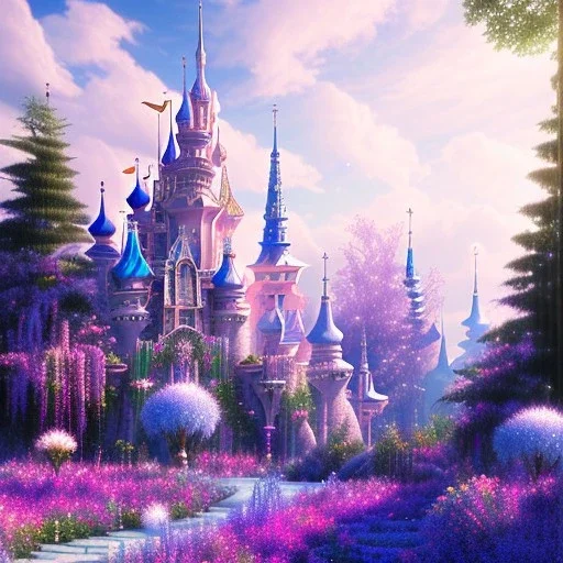 one crystal subtle castle blue and pink in a galactic ambiance , transparent petals, delicate colors, bin the foreground, full of details, smooth，soft light atmosphere, light effect，vaporwave colorful, concept art, smooth, extremely sharp, masterpiece, best quality, blue skinned, sparkling,8k, , sun light, 4K, RAW, depth of field,high contrast,