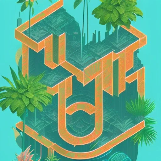 tropical city, latino, plants, streets, risograph poster, flat design, 2 colors