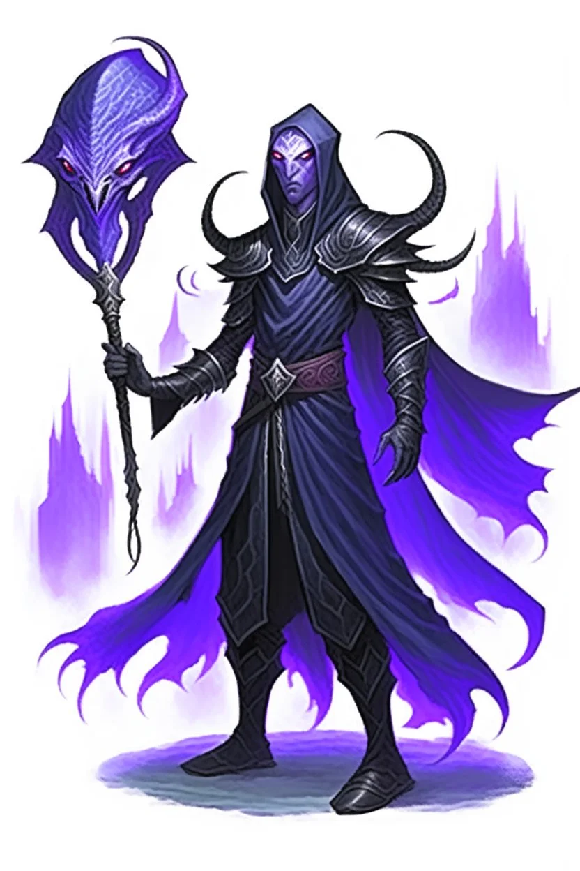 dnd Mindflayer holding an evil spear, dnd artsyle