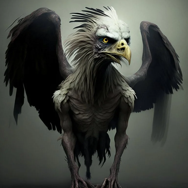 A terrible creature with an eagle's head and a human body