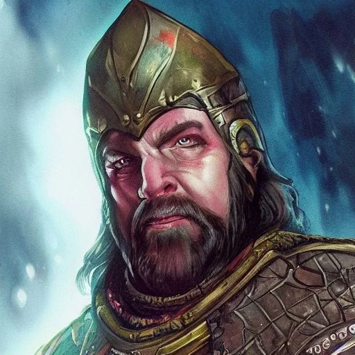 dungeons and dragons, fantasy, dwarf, dark priest, full plate armour, ironclad, dark silvery metal, dark red glow, watercolour, large strokes, distinct face, portrait, head