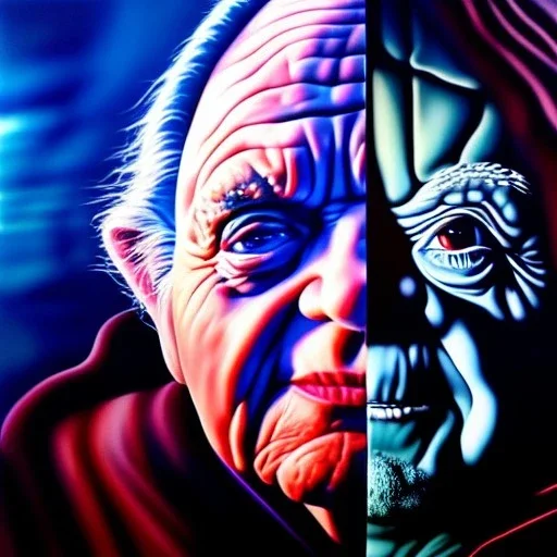 Ultra detailed fullbody Portrait in oil on canvas of Darth Sidious merges Yoda ,intense stare,extremely detailed digital painting, extremely detailed face,crystal clear Big eyes, mystical colors ,perfectly centered image, perfect composition, rim light, beautiful lighting,masterpiece,8k, stunning scene, raytracing, anatomically correct, in the style of robert e howard and Ken Kelley and Ohrai Noriyoshi and Simon Bisley and tomzj1