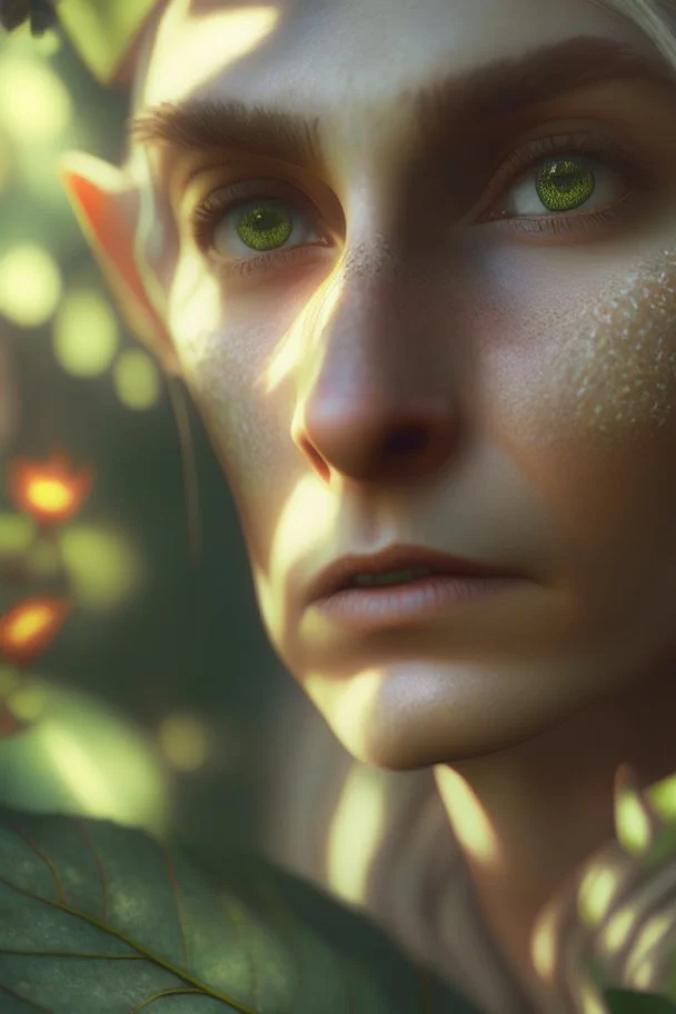 elf portrait in garden, hi detail, 4k, clear focus, depth of field, color correction, studio quality, backlight