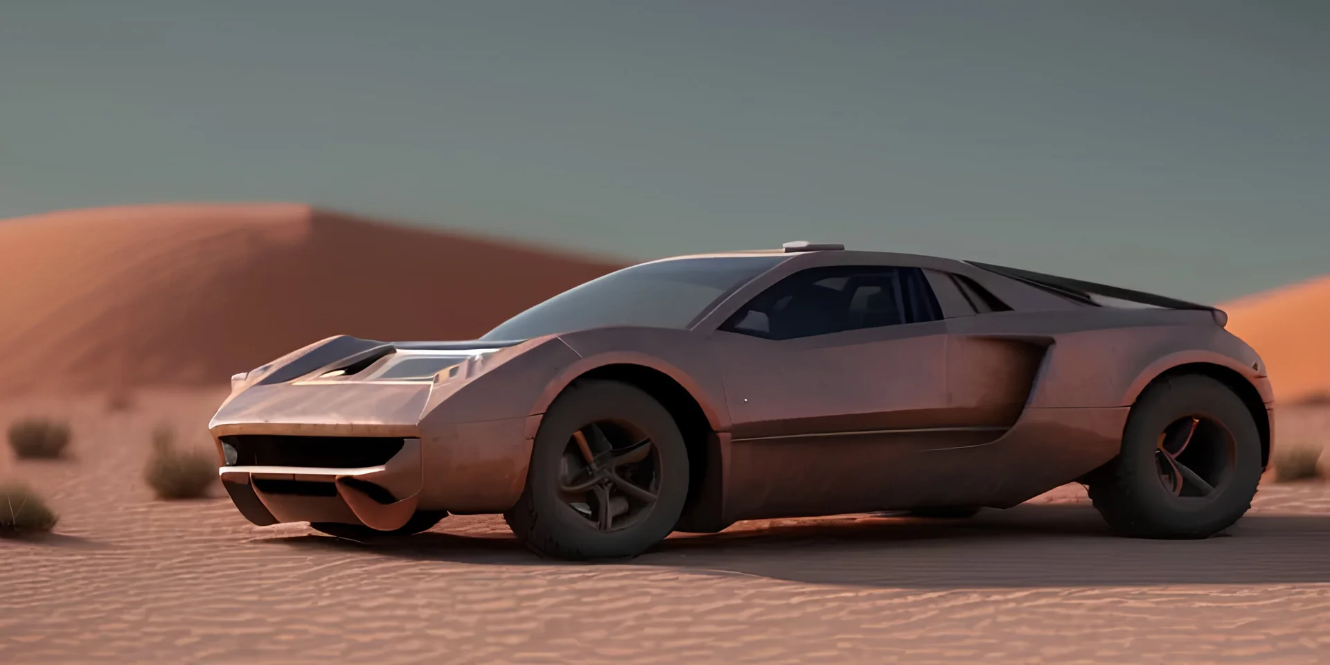 3d rendering. futuristic car. Buried in desert sand. Lost in Time