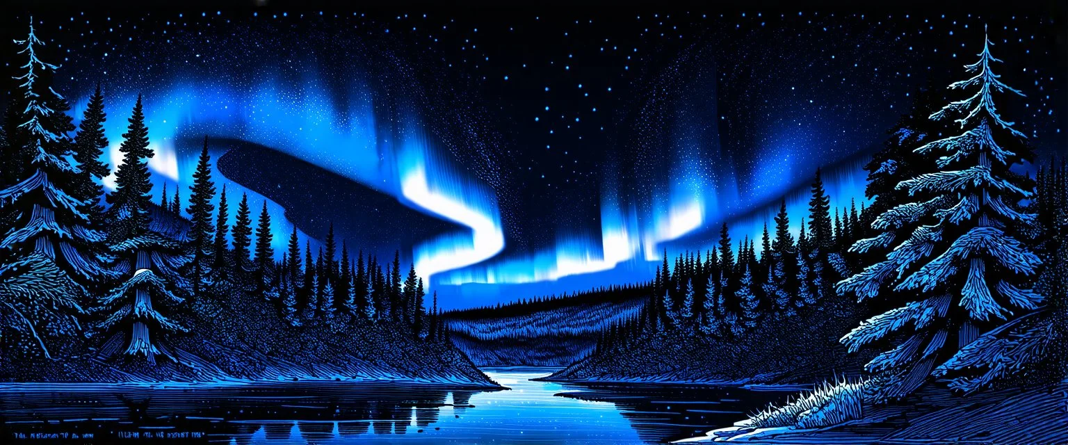 hand drawn northern lights. black and white sketch