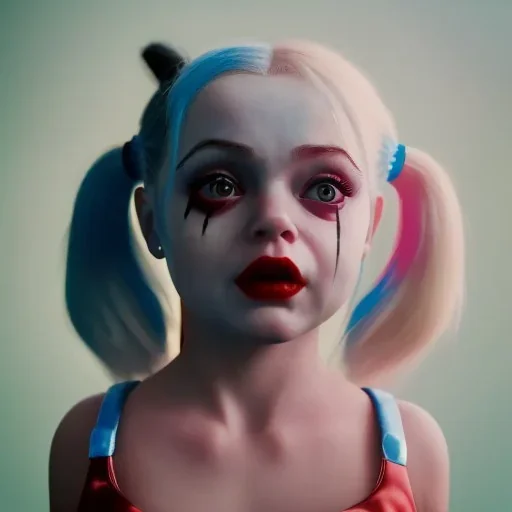 Cute baby character harley quinn, photo realistic, unreal engine, cinematic lighting 8k --v 4