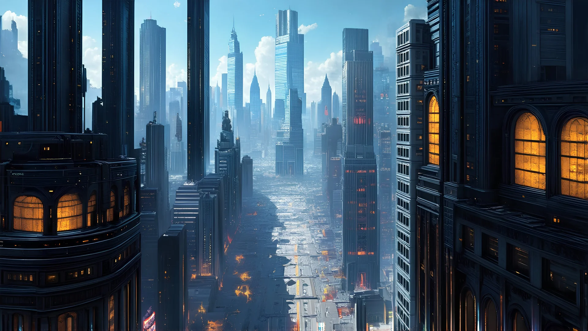 A stunning and highly detailed Ralph McQuarrie-inspired futuristic sci-fi cityscape. The metropolis is adorned with towering skyscrapers, intricate architectural designs, and neon lights that create a vibrant and atmospheric atmosphere. The city is captured in a cinematic view, with a sense of depth and perspective that draws the viewer into the scene. The realistic rendering and hyper-realistic details enhance the immersive, otherworldly experience.