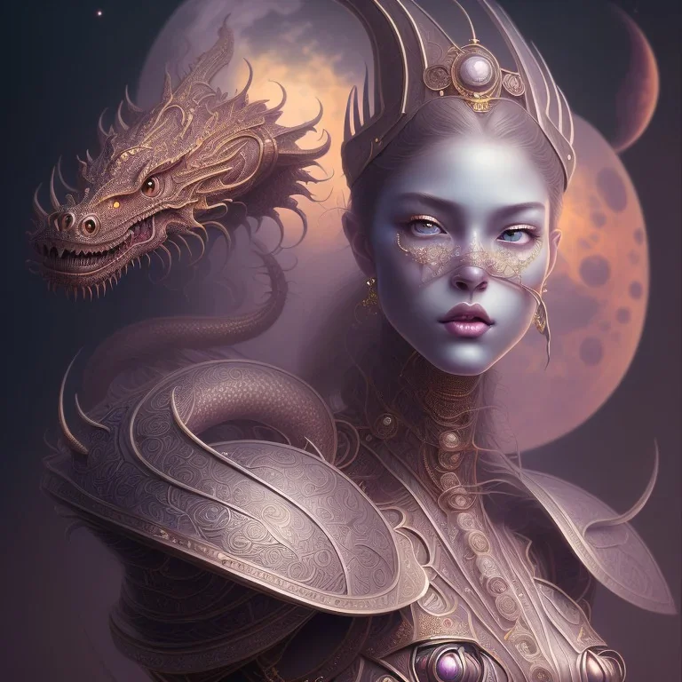 sango fantasy, fantasy magic, intricate, sharp focus, illustration, highly detailed, digital painting, concept art, matte, artgerm and paul lewin and kehinde wiley, masterpiece sexy lips Asian lady body dragon Papu New Guina purple silver space lady space blood moon sun galaxy