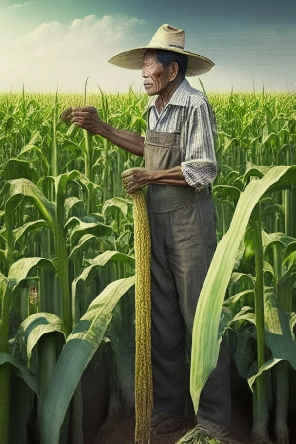 Asian farmer growing tall corn